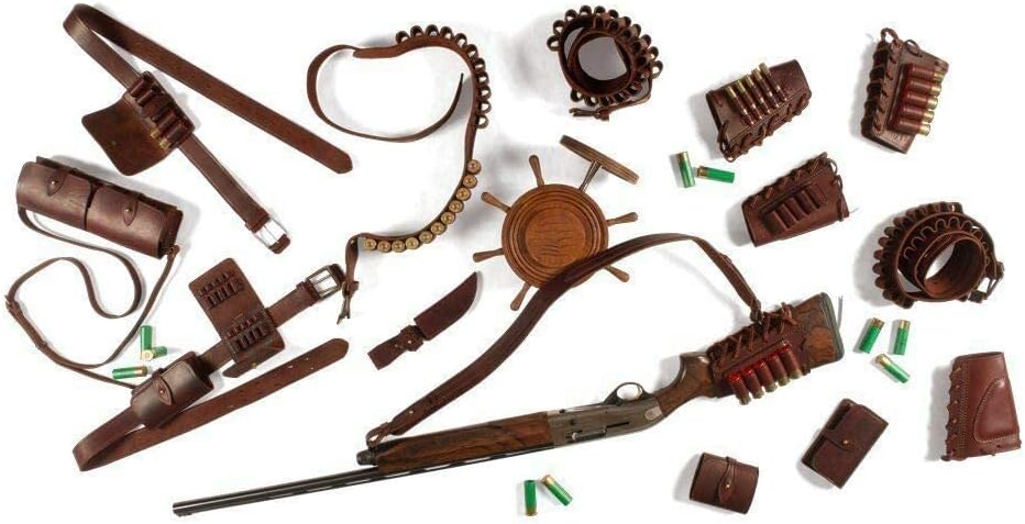 VlaMiTex Leather Shotgun Shell Cartridge Belt 12 ga Gauge 22 for Rifles, Buttstock Shell Holder, Hunting Ammo Bandolier Belt 12 ga 22