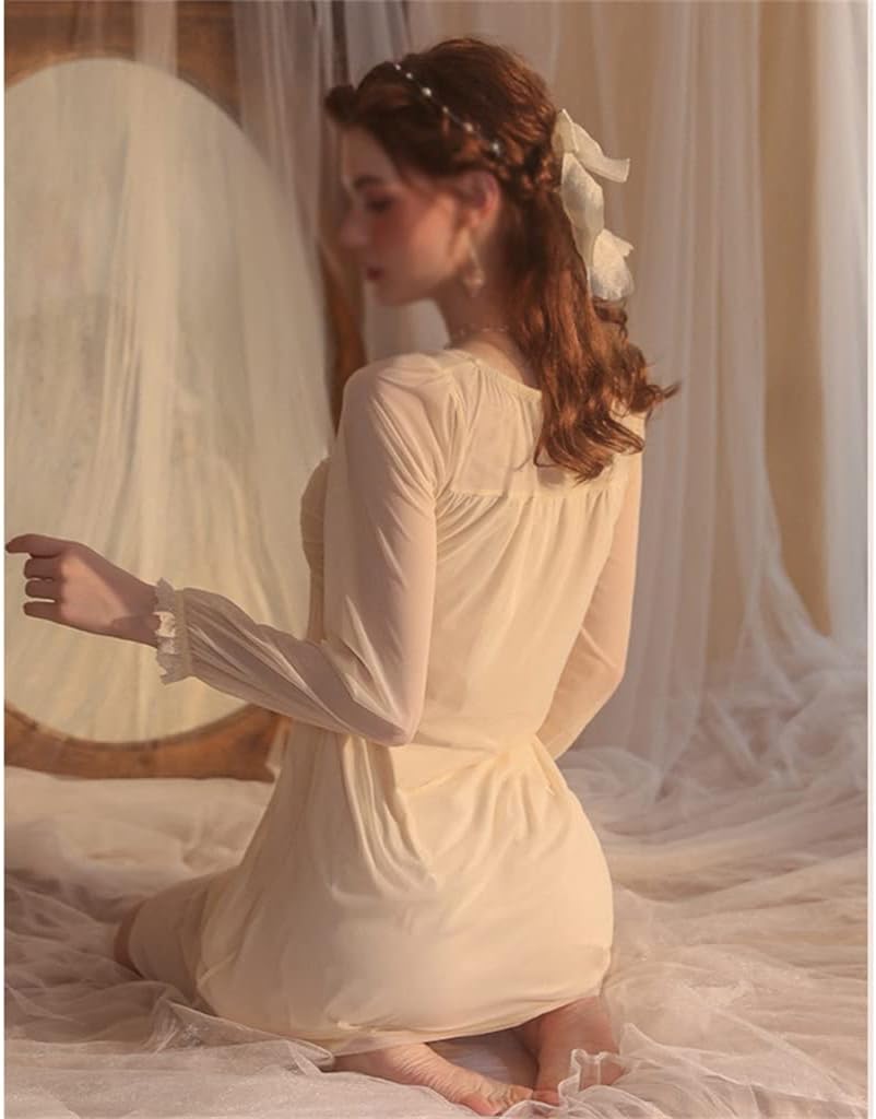 VIBY Nightwear Women's Spring and Autumn Long-Sleeved hot lace Princess Style Pajamas Home Clothes (Color : D, Size : Medium) : Clothing, Shoes & Jewelry