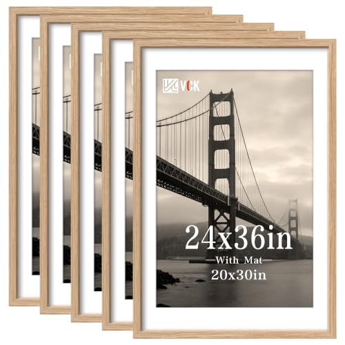 VCK 24x36 Poster Frame, Natural Wood, 20x30 Mat, 5 Pack, Wall Hanging