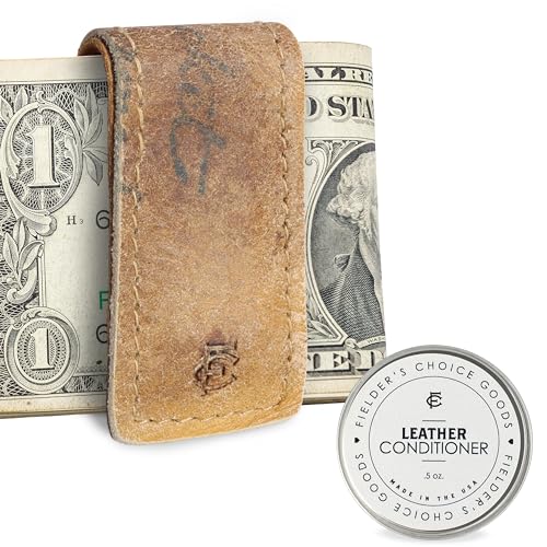 Leather Money Clip - Magnetic Cash Holder, Handcrafted from Vintage Baseball Gloves by FC Goods