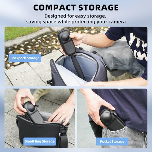 Image of BRDRC Insta 360 X5 Case Bag + Silicone Lens Cap + 2 Pack Screen Protector Accessories Kit Carrying Case with Wrist Strap and Carabiner for Insta360 X5 X4 Protective Bundle