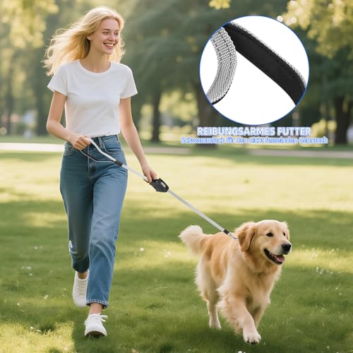 Automatische Hundeleine - 1.4m Einziehbare Leine - 150KG Max Zugkraft PA66+Polyester - 3M Reflektierend für Nachtsicherheit - Bis 25KG Hunde Schwarz