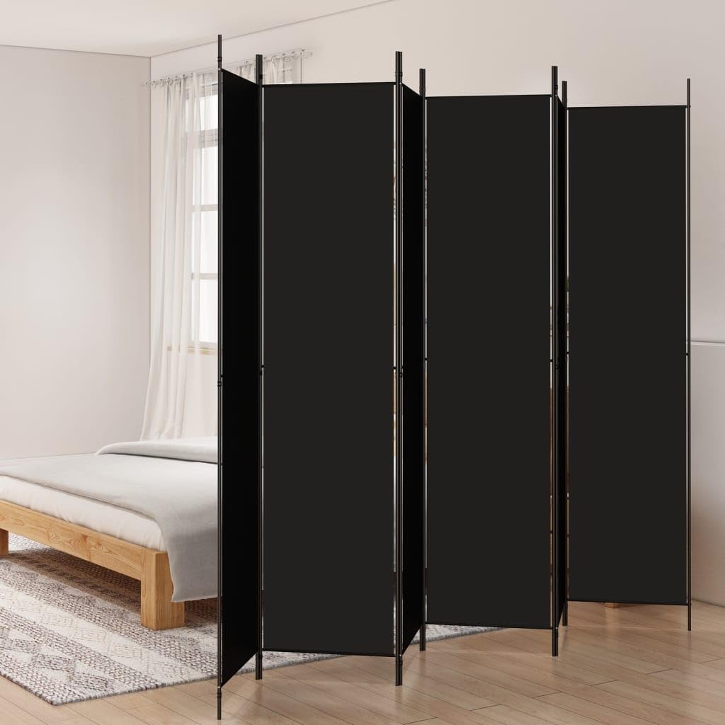 6-częściowy parawan parawan czarny z materiału 300 x 220 cm składany, uniwersalny ścianka działowa do salonu, biura, na balkon, mobilna ścianka działowa do mieszkania i komercji
