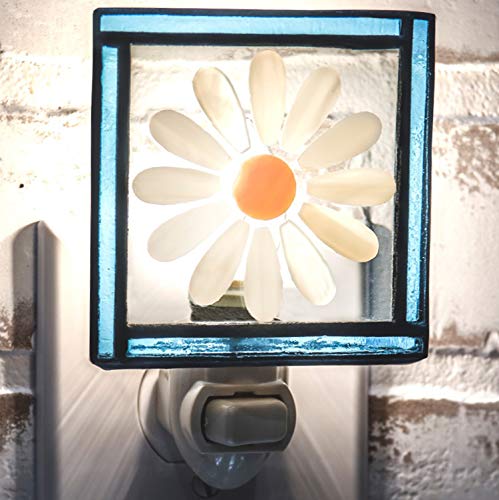 J Devlin Glass Art Flower Night Light Decorative Accent Lite Wall Plug In Nightlight For Hallway Bedroom Bathroom Nursery Kitchen Blue Daisy Home Décor Ntl 210-2 #TOP1