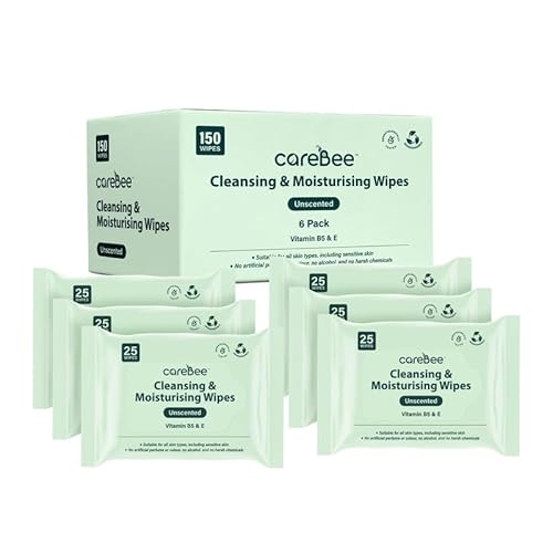 CareBee Plastic-Free Facial Wipes, 25 Wipes Per Pack, Plant-Based & FSC Certified | Biodegradable, Gentle Makeup Remover Wipes | Vegan, Eco-Friendly Cleansing Wipes for All Skin Types (Pack of 6)