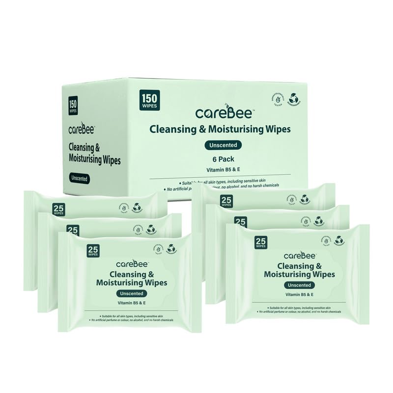 CareBee Plastic-Free Facial Wipes 25 Wipes Per Pack Plant-Based & FSC Certified | Biodegradable Gentle Makeup Remover Wipes | Vegan Eco-Friendly Cleansing Wipes for All Skin Types (Pack of 6)