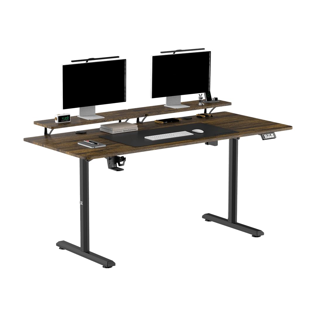 Ultradesk - Scrivania da gioco di grandi dimensioni - HIGHLANDER XXL - Scrivania per computer con struttura in acciaio - Spazio per due monitor - Archiviazione per ufficio - 160x70 cm - Marrone