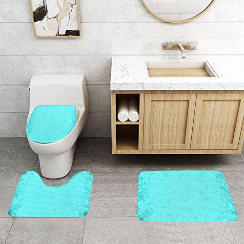 3 Piezas Juego De Alfombra De Baño Estampado En Azul Verdoso Alfombras De Cama Durable Tapa De Inodoro, para Cocina, Baño