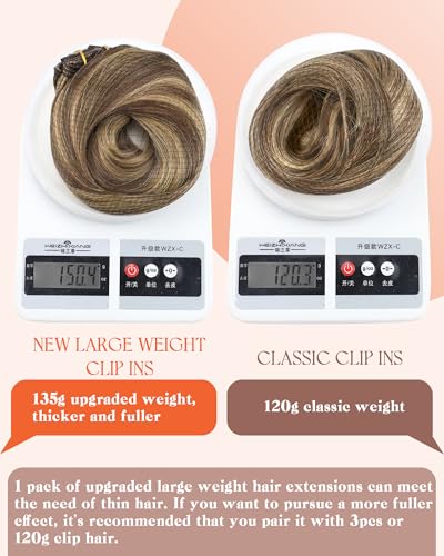 Image of Sunny Hair Clip in Hair Extensions Real Human Hair 22 Inch Caramel Blonde | Highlights Brown Human Hair Clip in Extensions 150g, Fuller Length with Added Body for Daily Wear with Defined Hair Movement