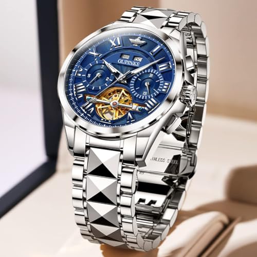 Image of OUPINKE Watches for Men Automatic Skeleton Self Winding Dress Wrist WatchBusiness Waterproof Luminous Tungsten