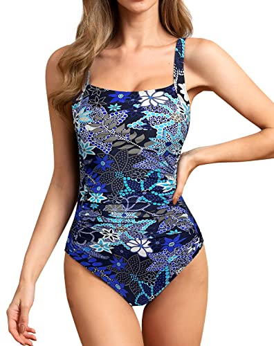 Image of Upopby Women's Vintage Padded Push up One Piece Swimsuits Tummy Control Bathing Suits Plus Size Swimwear