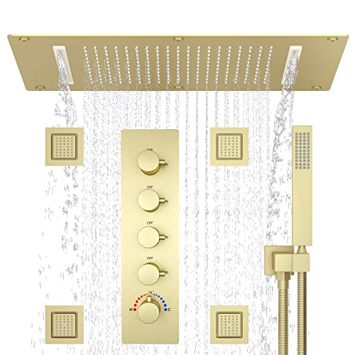 Cabeza de ducha Hommultifuncional Sistema de ducha de cuerpo completo con 14.96 x 27.56 pulgadas Cabezal de ducha de lluvia con 4 piezas Jet de cuerpo grande ajustable con rociador de mano de alta