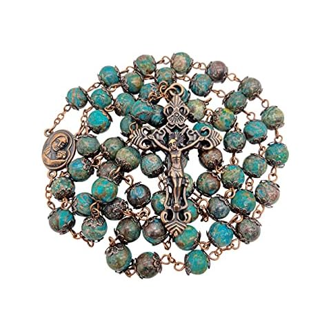 Nazareth Store Vintage Design Rosary Natural Jasper Stone Beads Necklace Holy Soil Medal & Cross Crucifix Religious Rosaries Terra Santa Jerusalem Collection Cover