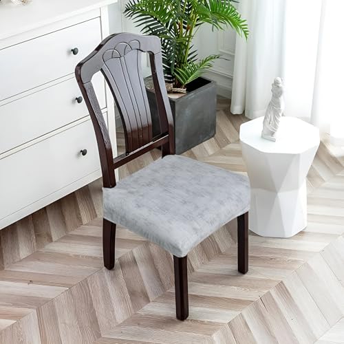 Image of Set of 4 Stretchable Dining Chair Covers, Universal Fit Washable Seat Slipcovers for Dining Room & Home Decor (Texture Orange)