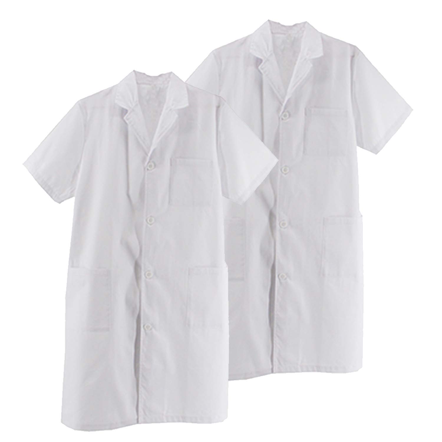 MISEMIYA Pack*2 Pcs - Bata Blanco Unisex Cuello Solapa Mangas Cortas Uniforme Laboral - Ref:8162