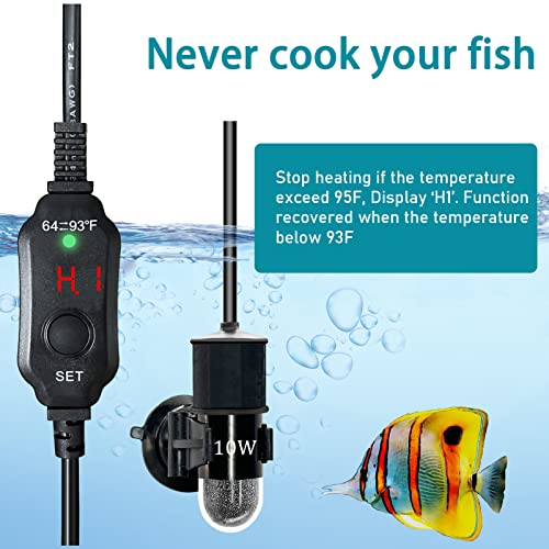 Auomii Usb Aquarium Heater,10/20/30W Adjustable Mini Fish Tank Heater, External Temperature Controller, Led Display, Used For 1-3 Gallon Tank #TOP5
