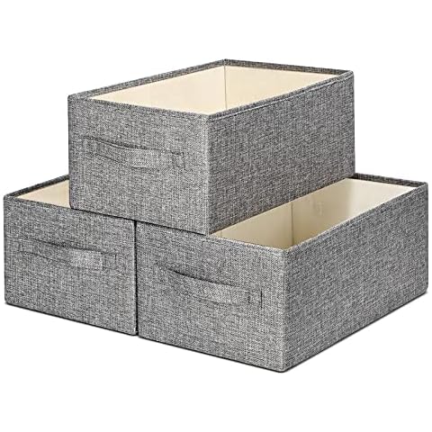 KINGSUSLAY Storage Bins | Fabric Storage Basket for Shelves for Organizing Closet Shelf Nursery Toy | Decorative Large Linen Closet Organizers Box with Handles (Grey, Extra Large - 3 Pack) Cover