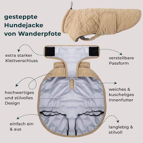 Wanderpfote Hundemantel – Steppjacke Hundejacke Stilvoll und Elegant – Hundemantel Wasserdicht – optimal für kleine und mittelgroße Hunde (Beige, S)