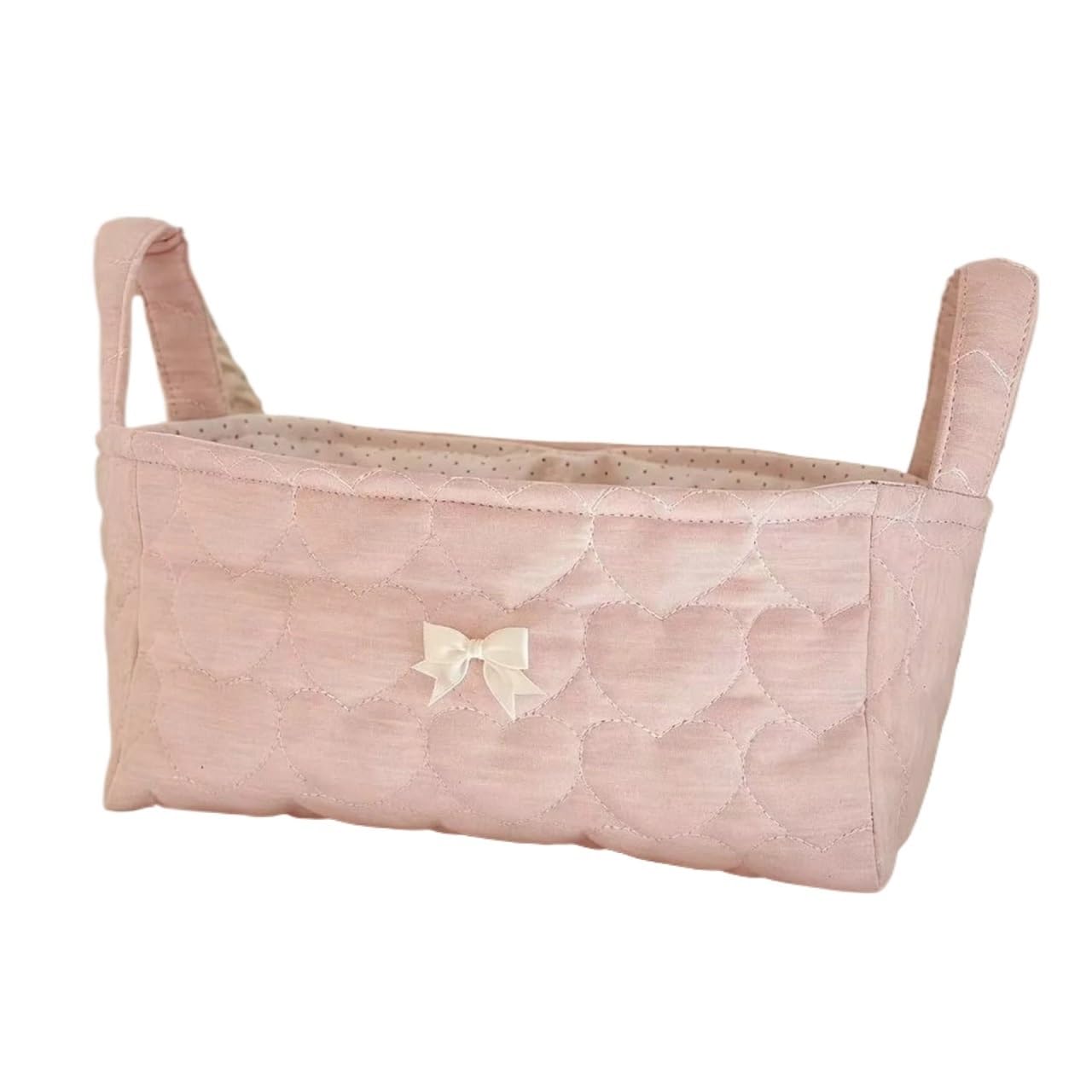 SUBLXPoten Foldable Floral Organizer Bin Small Quilted Storage Basket Floral Bow Desktop Organiser with Partition for Home Travel Countertop Dresser Little Items