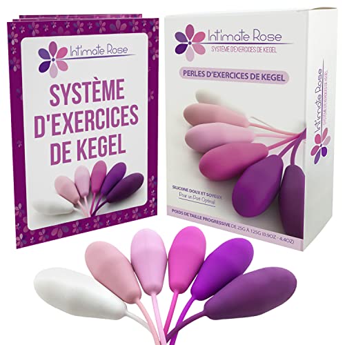 Perles de Kegel Intimate Rose Poids pour exercice de Kegel - Exercices pour contrôler la vessie et le périnée - Ensemble de 6 perles de Kegel Premium de silicone avec kit d’instruction