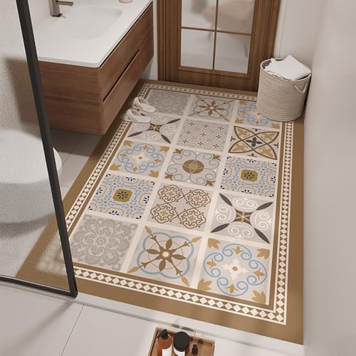 特大珪藻土バスマット - 速乾性吸水性バスルームラグ シャワー 浴槽 キッチン トイレ用 - ヴィンテージデザイン 60x90cm 滑り止めフロアマット