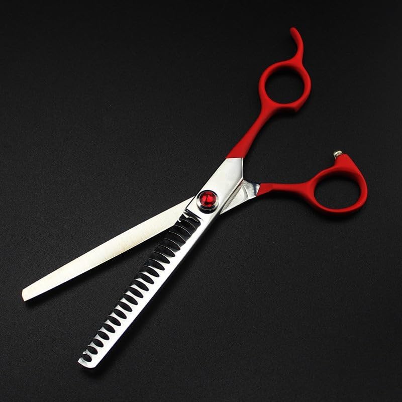 Dog Grooming Scissors Shears, 5 PCS Japan 440c 7 Inch Red Pet Dog Grooming Hair Scissors Cutting Barber Pet Thinning Shears Tools Hairdressing Scissors (Color : 40 teeth set)