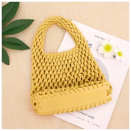 Image of Naimo Straw Beach Bag Woven Rattan Shoulder Bag Fishing Net Handbag Cotton Rope Tote Summer Crochet Hobo Bag