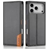 For 2025モデルiPhone 17Pro Maxケース手帳型RFID磁気防止スキミング防止カード収納 スタンド機能スマホケース【MYH】アイホン17プロマックス PUレザー素材軽量傷防止 耐汚れ衝撃吸収 耐衝撃 実用性 汗や指紋防止擦り傷防止ケース(ブラック)