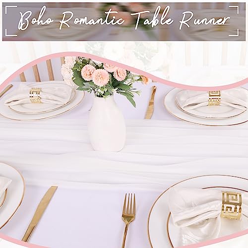 RuiYok 10ft White Chiffon Table Runner 30 x 120 Inches Romantic Sheer Table Runners for Wedding Party Bridal Baby Shower Birthday Holiday Decorations by RuiYok - Image 5