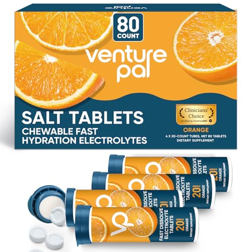 Image of Venture Pal Chewable Electrolyte Tablets, 80 Count, Fast-Dissolve | Sugar Free Stick Salt Tablets, Gluten Free, Variety Pack for Rapid Hydration, Hiking, Outdoor Running, Keto & Vegan Friendly