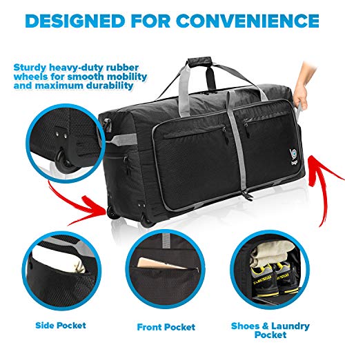Wheeled Duffle Bag Luggage - 100L Large Rolling Duffel Bag 30 inch Folding Duffle Bag For Travel - Packable Duffle Bag With Rollers (Black)