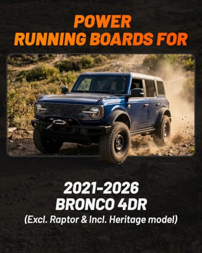 Image of WOLFBOX Power Running Boards for 2021-2026 Ford Bronco 4DR | 660lb Load, Rust-Proof, Non-Slip, No-Drill Install, LED Lights & 5-Yr Warranty(Not Fit Raptor & Incl. Heritage Model), E-RB01
