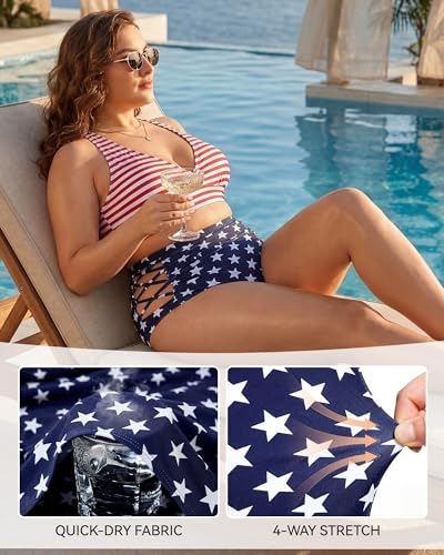 Image of American Trends Womens Plus Size Bikini Set - Tummy Control, High Waisted 2 Piece Swimsuits Bathing Suits