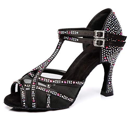 Minishion Crystals Dancing Sandals T-Strap Women's Salsa Dance Shoes L372