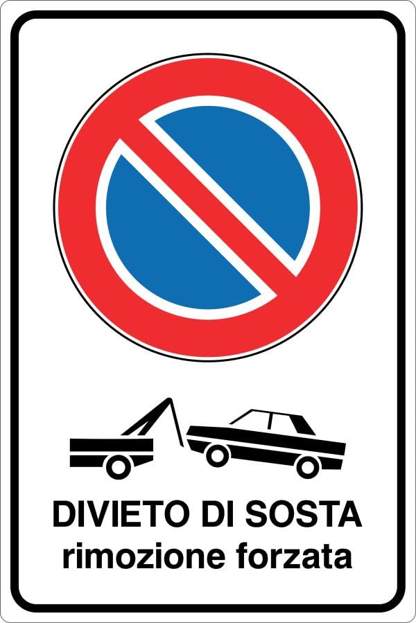 GLOBAL CARTELLO IN LAMIERA SCATOLATA RETTANGOLO 60X40 cm - DIVIETO DI SOSTA RIMOZIONE FORZATA - SEGNALE CATARIFRAGENTE (Classe 1)