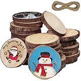 ATDAWN Natural Wood Slices with Holes, 30 Pcs 2.8-3.1 Inches Unfinished Wooden Circles, Craft Wood k