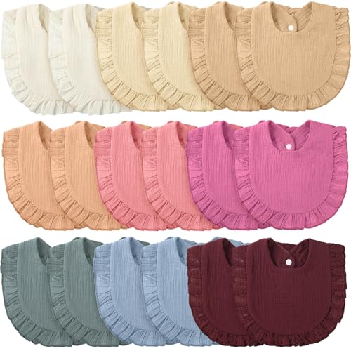 Image of Kenning 18 Pcs Muslin Drool Baby Bibs Ruffle Absorbent Bib with Snap Button Boy Girl for Drooling Teething Infant Newborn