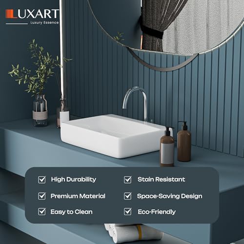 Image of LUXART Ceramic Wall Mount & Table Top Bathtroom Basin - 22 x 16 x 5 Inc Glossy Finish Wall Hung & Countertop Designer Vessel Sink - Over counter Wash Basin For Hotel Home Living Room