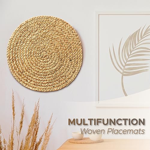 Image of BLUEWEST Woven Placemats - 13 inch Boho Round Rattan Placemats (Pack of 10) - Wicker Water Hyacinth Braided Set - Heat Resistant /Anti-Slip /Durable for Dinner Plate, Dining Table