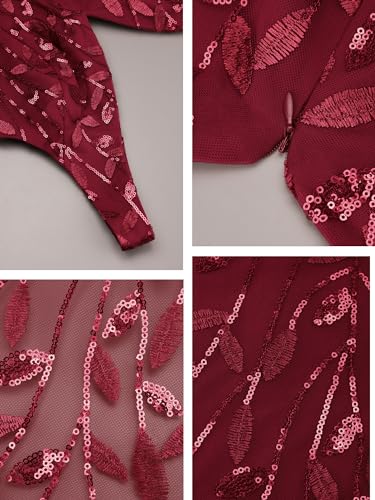 Image of Ever-Pretty Women's Prom Dress A Line V Neck Open Back Sleeveless Ruched Sequin Tea Length Formal Dress Burgundy US8