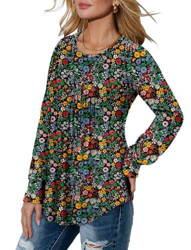 BETTE BOUTIK Long Sleeve Shirts for Women Fall Tops Dressy Blouses Crewneck Tunic Tops for Leggings S-3XL