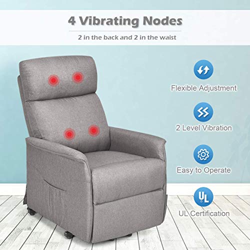 Giantex Power Lift Massage Recliner Chair For Elderly, Soft Fabric Sofa Chair, Heavy Padded Cushion, Remote Control, Home Theater Seating, Leisure Lounge W/Side Pocket, Living Room Office (Brown) #TOP4