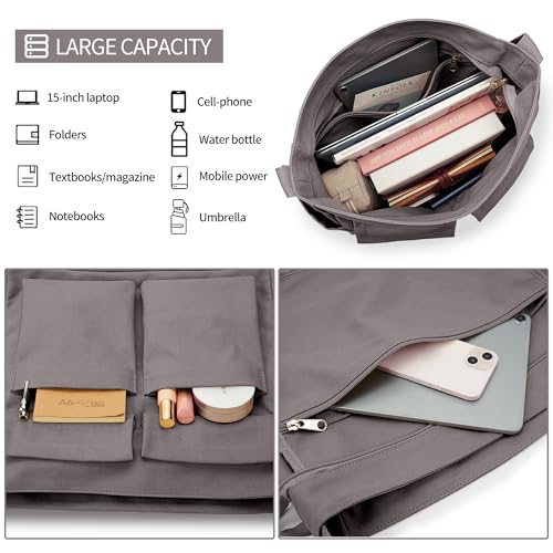 Image of KALIDI Canvas Tote Bag Zipper Large Crossbody Shoulder Bag Messenger Bag