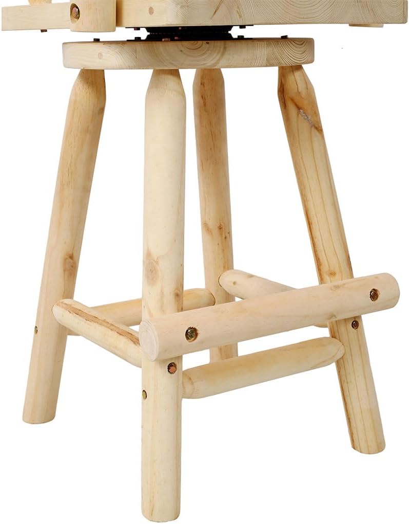Log Swivel Bar Stool - Rustic Fir Wood Construction Bar Stools - Solid Wood Counter Height Bar Chairs Barstools for Kitchen, Dining Room,Natural