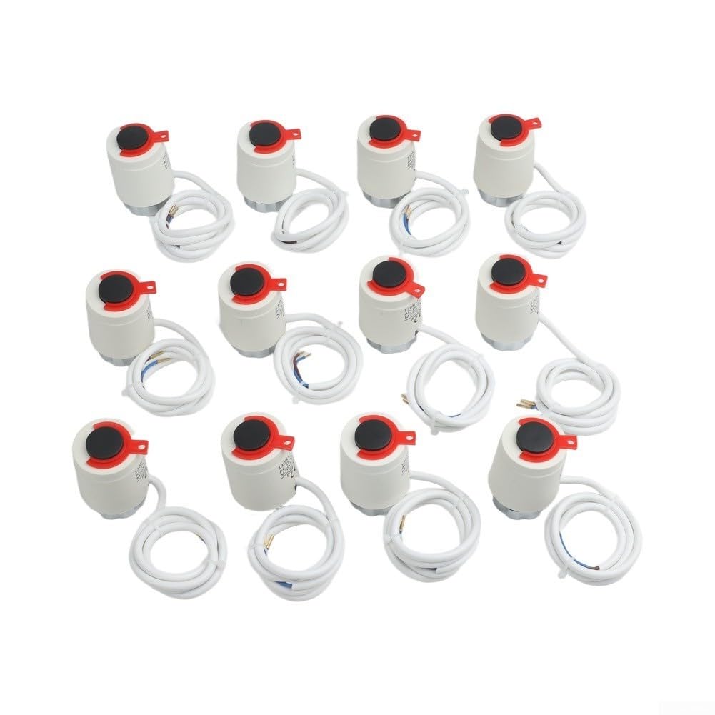 Attuatore termico elettrico, 230 V, per riscaldamento a pavimento, M30 x 1,5, silenzioso, a risparmio energetico, con display di posizione per controllo collettore, bianco, confezione da 12 pezzi