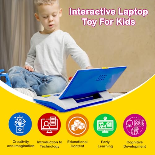 Image of Gooyo GY-1110 Plug & Play Educational Laptop Toy with 20 Learning & Playing Activities | Blue | Dual Power Supply | USB Cable (Included) & 3xAA Battery (Not Included) | Gift Box Packaging