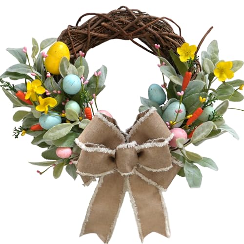 CIR OASES 16 Inch Easter Wreath for Front Door, Artificial Hanging Wreath With Plastic Foam Eggs for Spring, Farmhouse Party Supplies Decorations