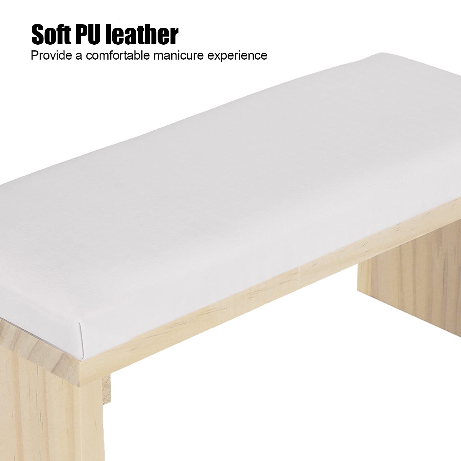 Reposamuñecas para Salón de Uñas con Soporte de Madera, Cojín de Manicura de Piel Sintética Suave, Blanco