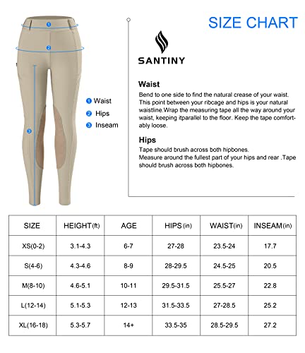Santiny Girls Horse Riding Pants With Zipper Pockets Kids Stretchy Equestrian Breeches Knee-Patch Youth Schooling Tights thumb #6