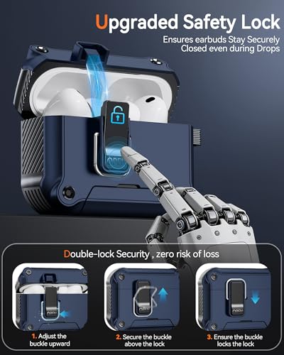 Image of Dual Safety Lock for AirPods Pro 3 Case 2025, Compatible with MagSafe | Designed with Automatic Switch and Phone Stand, Includes a Cleaner & Keychain - Rugged Tough Hard Shell